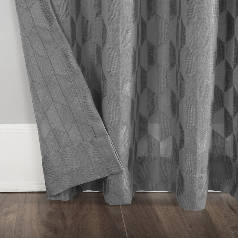 Gray Geometric Light-Filtering Rod Pocket Drapes