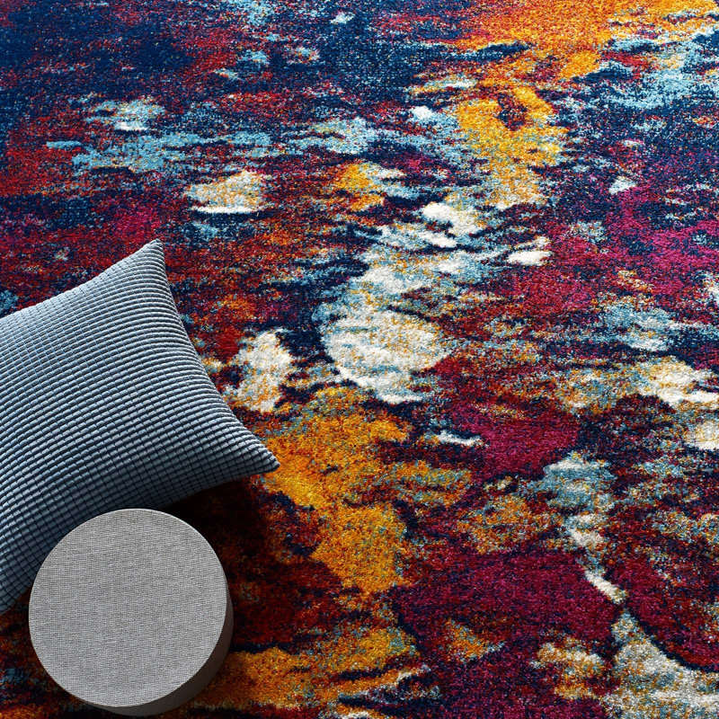 8' x 10' Blue and Orange Abstract Synthetic Area Rug