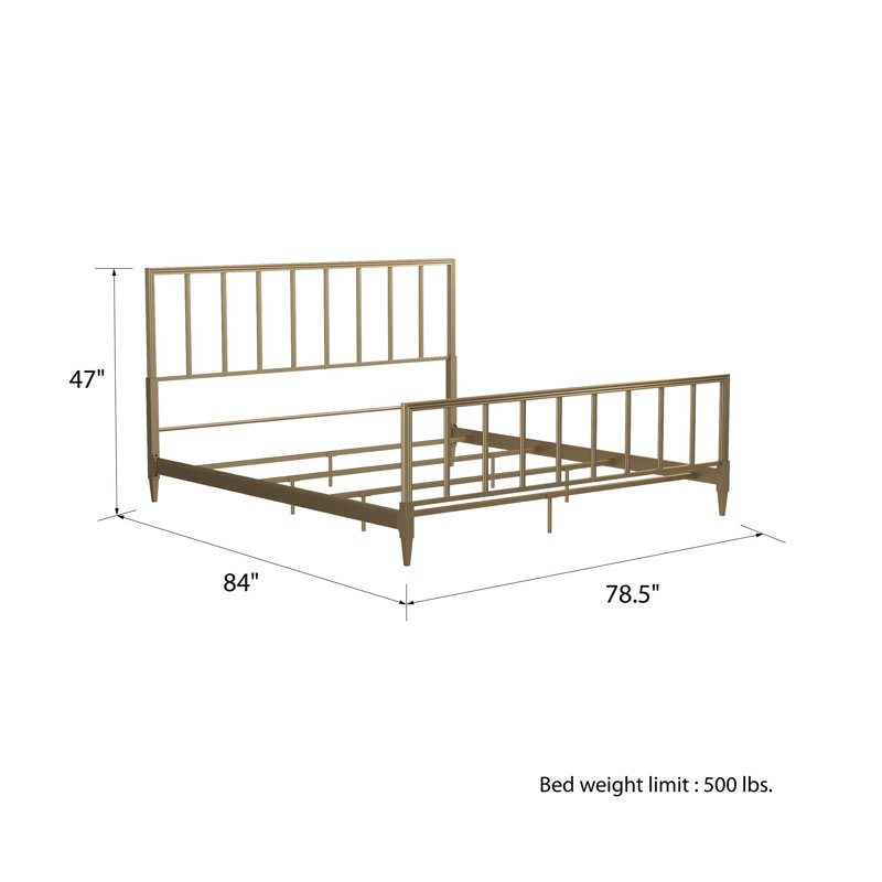 Blair King Size Golden Brass Metal Bed with Engraved Headboard