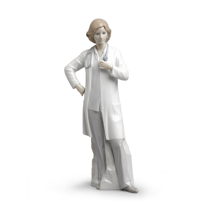 Glossy Porcelain Female Doctor Figurine with Stethoscope