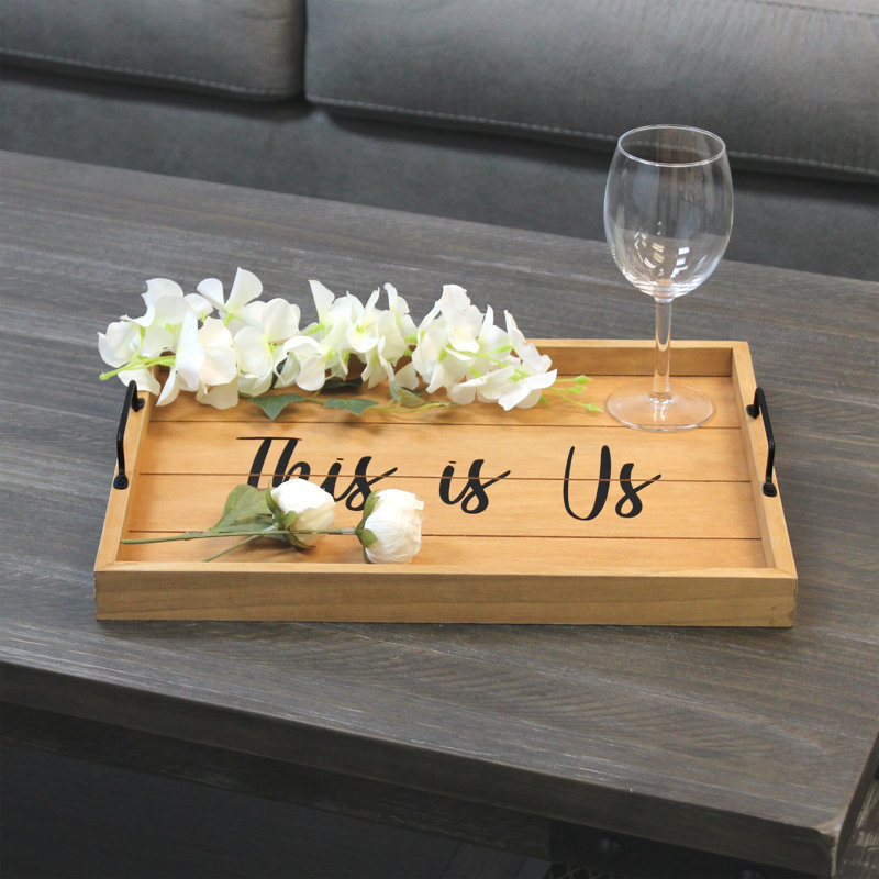 15.5'' Natural Wood & Black Metal 'This is Us' Serving Tray