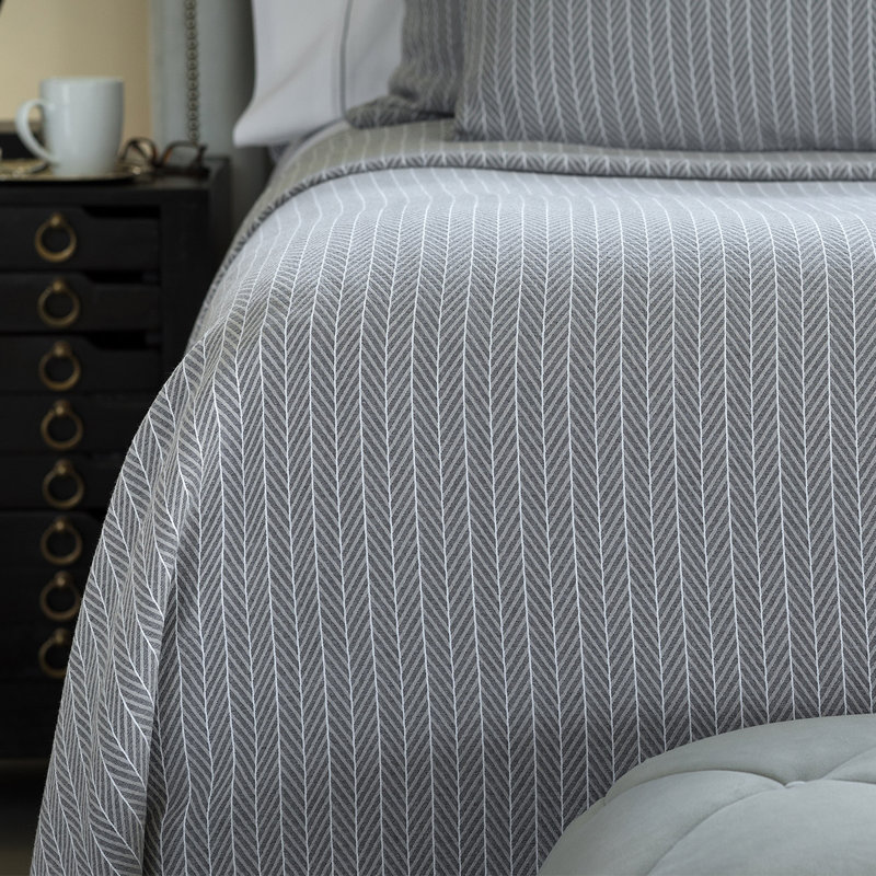 Chevron Queen-Sized Grey and White Cotton Throw Blanket