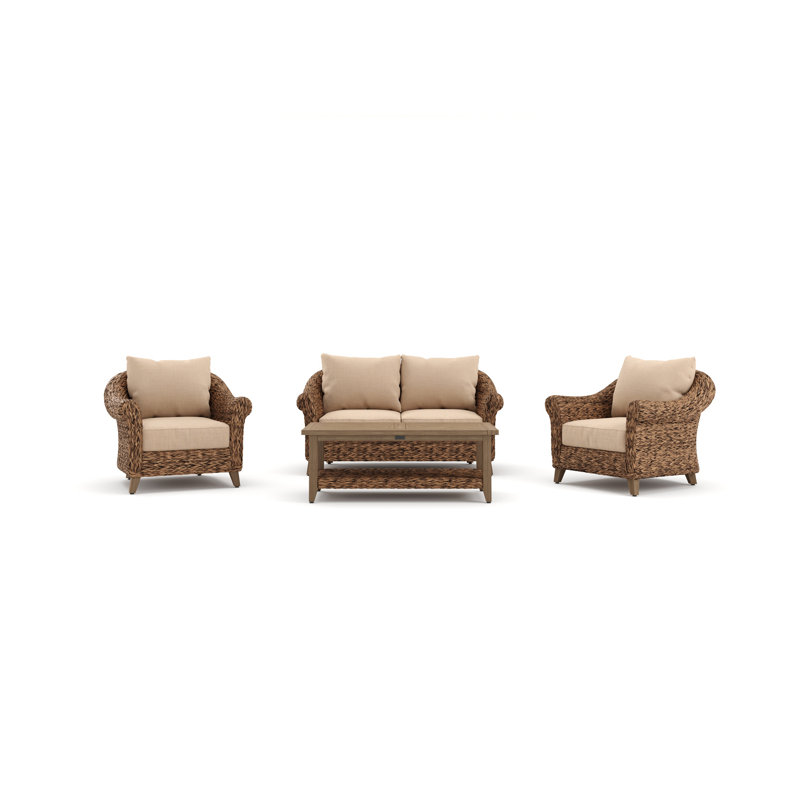Heritage Brown Rattan Loveseat and Lounge Chair Set with Sunbrella Cushions