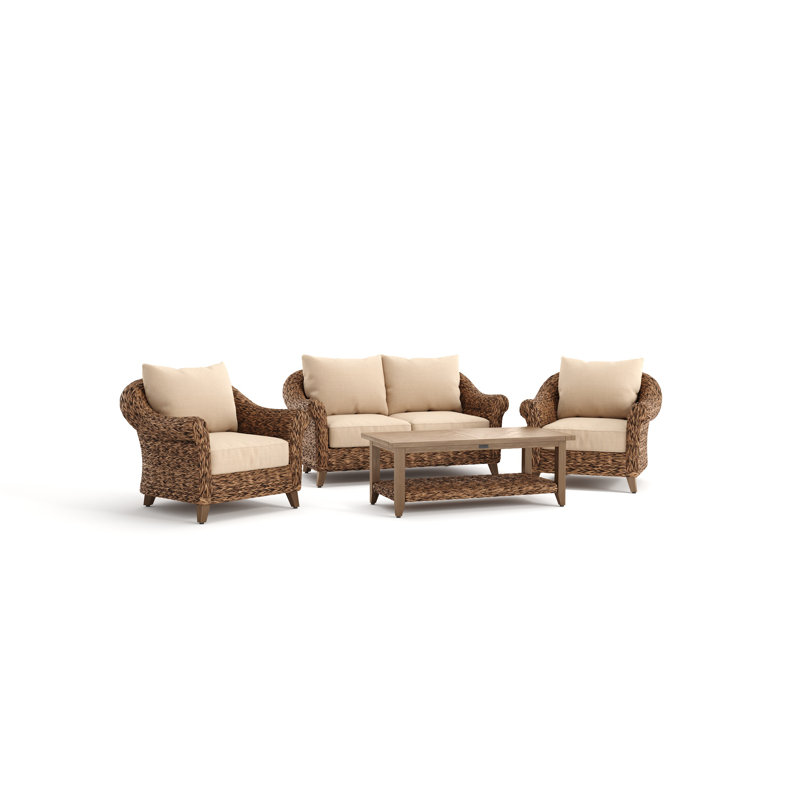Heritage Brown Rattan Loveseat and Lounge Chair Set with Sunbrella Cushions
