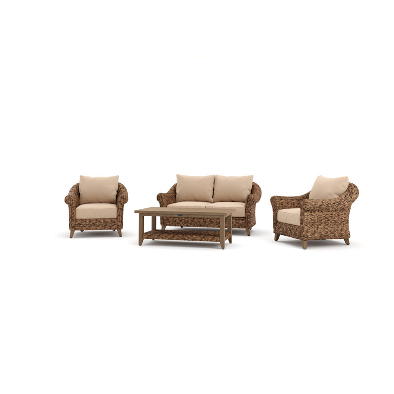Heritage Brown Rattan Loveseat and Lounge Chair Set with Sunbrella Cushions