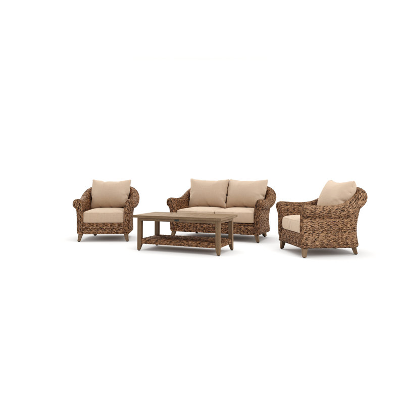 Heritage Brown Rattan Loveseat and Lounge Chair Set with Sunbrella Cushions