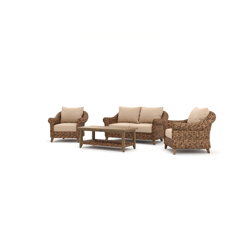 Heritage Brown Rattan Loveseat and Lounge Chair Set with Sunbrella Cushions