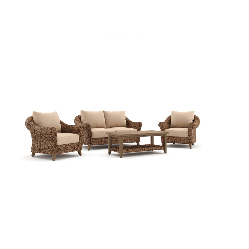 Heritage Brown Rattan Loveseat and Lounge Chair Set with Sunbrella Cushions
