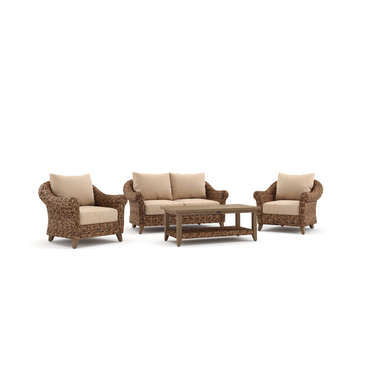 Heritage Brown Rattan Loveseat and Lounge Chair Set with Sunbrella Cushions
