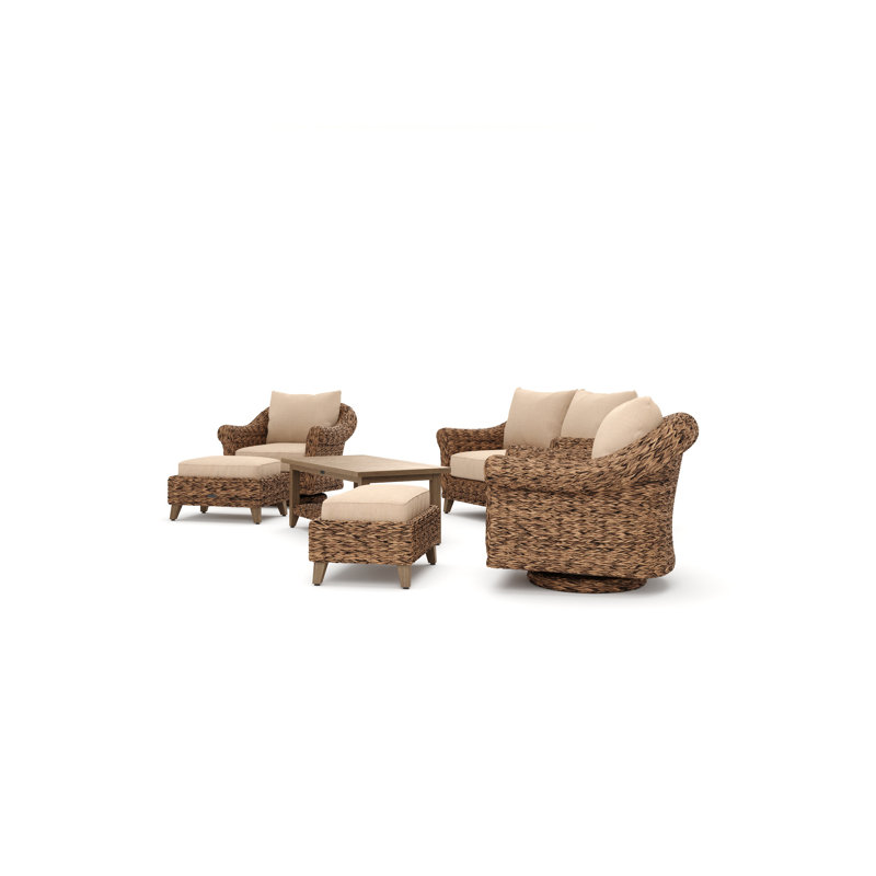 Heritage Brown Wicker 6-Piece Outdoor Seating Set with Beige Cushions