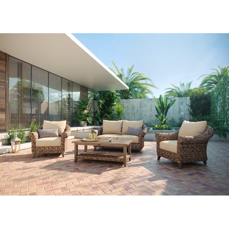 Heritage Brown Rattan Loveseat and Lounge Chair Set with Sunbrella Cushions