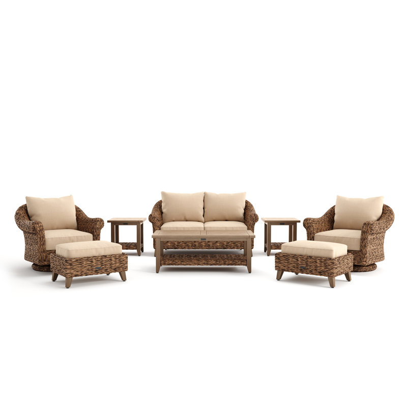 Cayman Heritage Brown 8 Piece Rattan Seating Group with Sunbrella Cushions