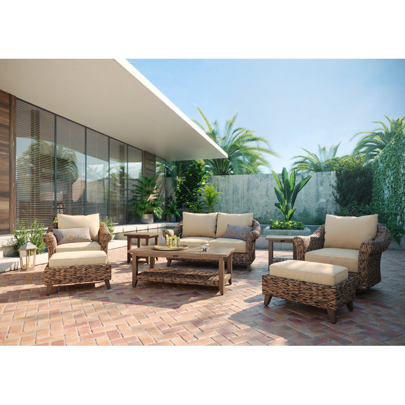 Cayman Heritage Brown 8 Piece Rattan Seating Group with Sunbrella Cushions