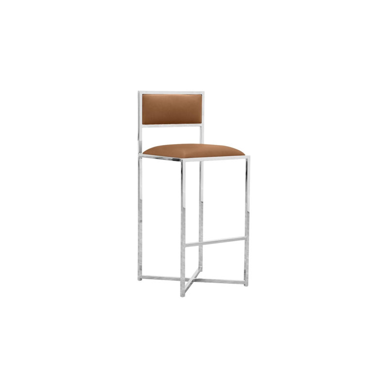 Cognac Faux Leather and Chrome Bar Stool Set