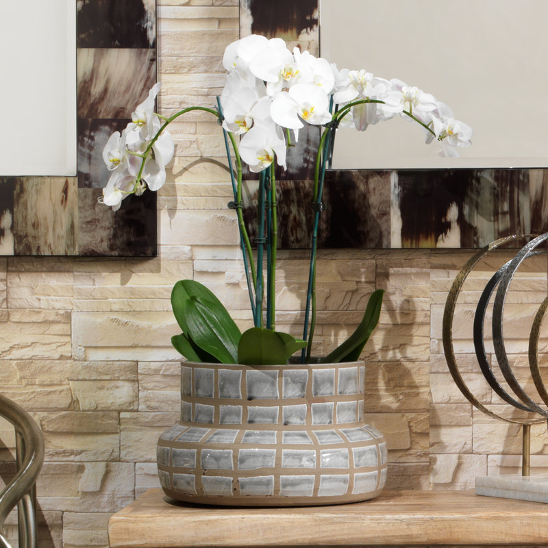 Gray Grid Pattern Ceramic Table Vase