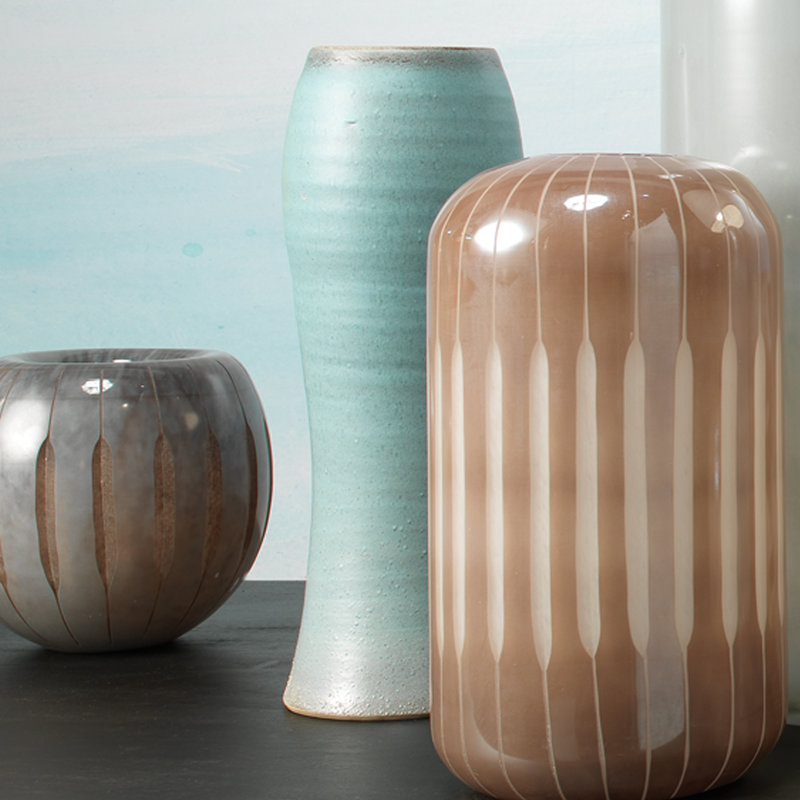 Handmade Blue and Beige Ceramic Decorative Table Vase