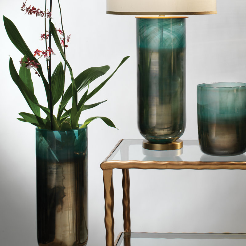 Large Aqua Glass Table Vase with Metallic Finish