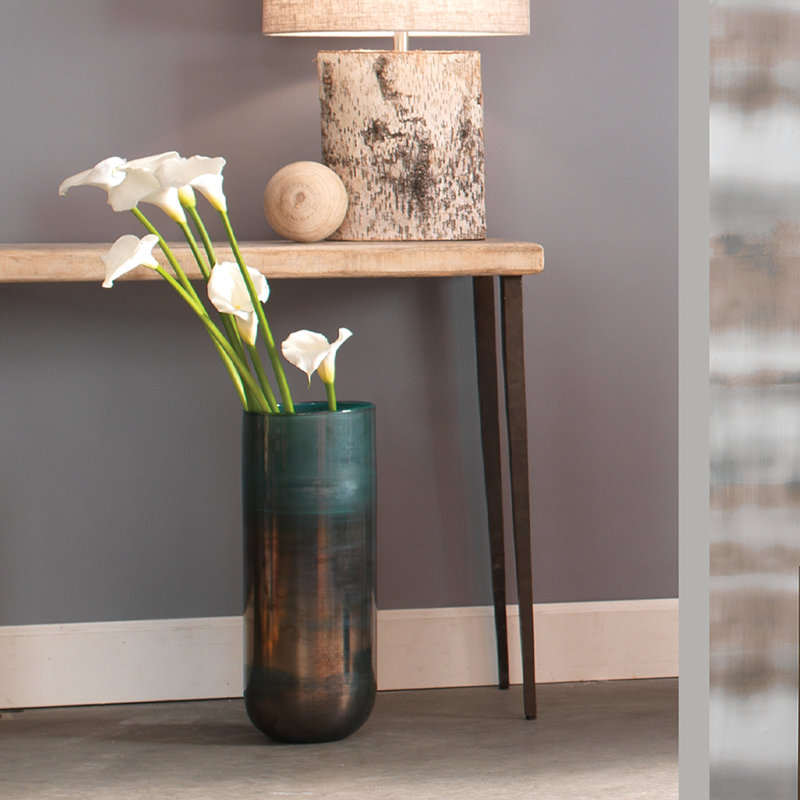 Large Aqua Glass Table Vase with Metallic Finish