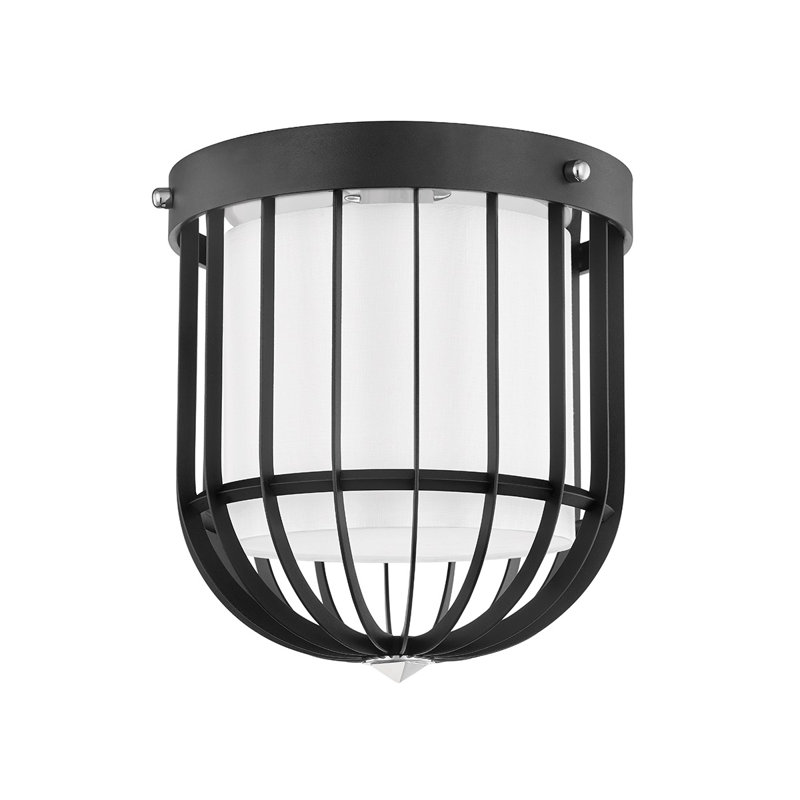 Polished Nickel Black Belgian Linen Flush Mount Light
