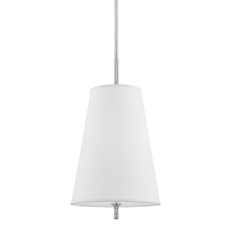 Polished Nickel 1-Light Pendant with White Linen Shade