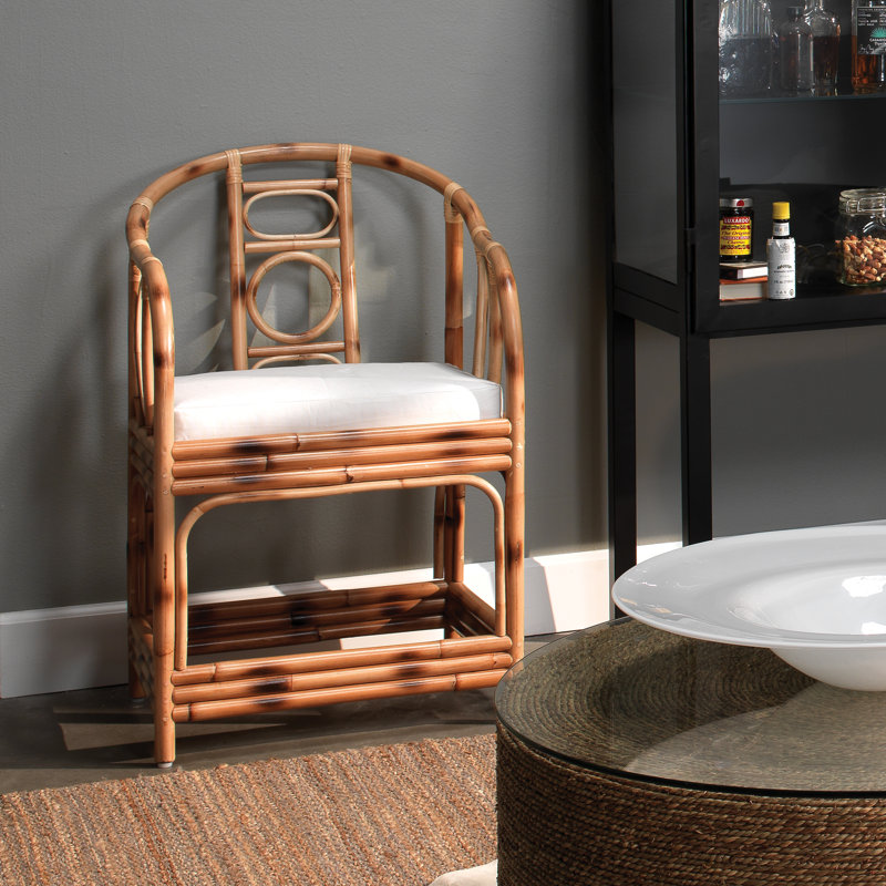Handcrafted Geometric White Rattan Accent Chair