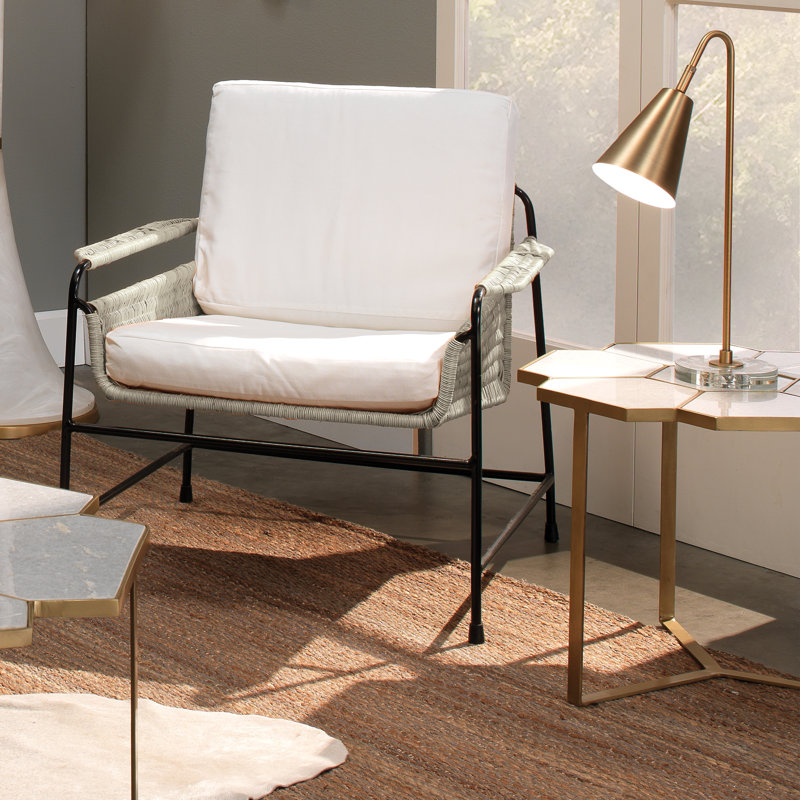 Coastal Contemporary White Rattan and Metal Accent Chair