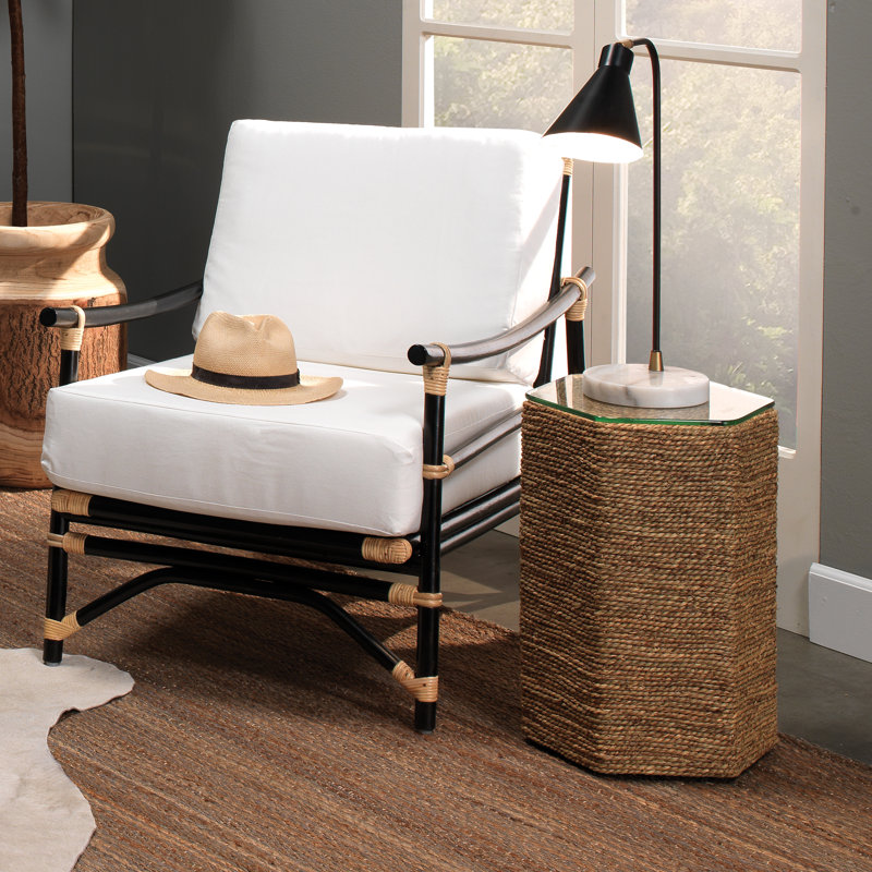 Dixon Hexagonal Glass-Top Seagrass End Table