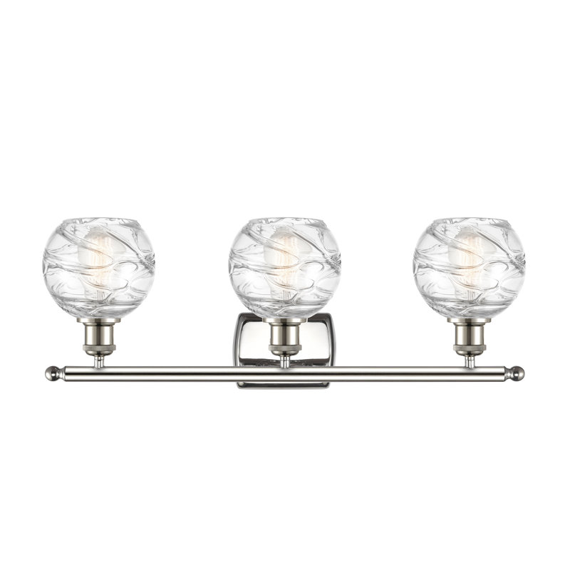 Polished Nickel 3-Light Dimmable Vanity Light with Swirl Glass Shades