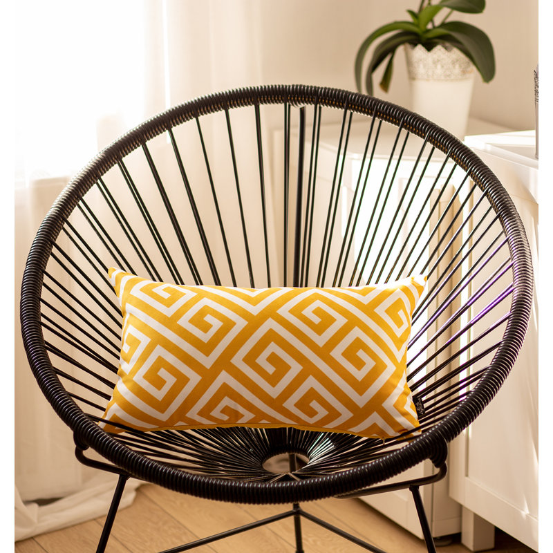 Yellow and White Greek Key Polyester Lumbar Pillow Cover Set
