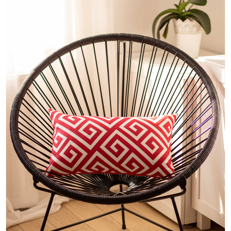 Red and White Greek Key Polyester Lumbar Pillow Cover Set