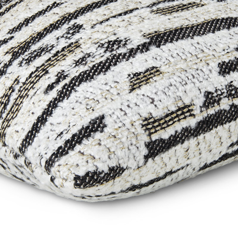 Black and White Textured Cotton Square Pillow with Gold Accents