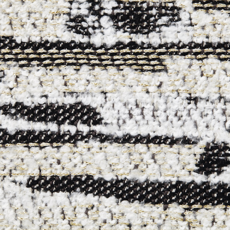 Black and White Textured Cotton Square Pillow with Gold Accents