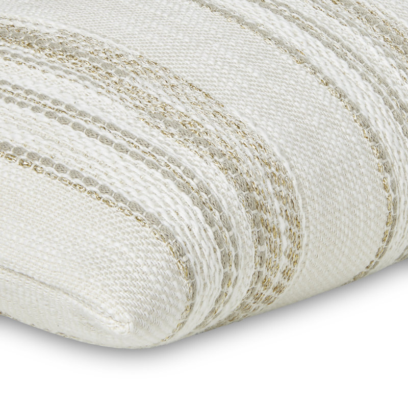 Gold and Ivory Striped Cotton Blend Lumbar Pillow