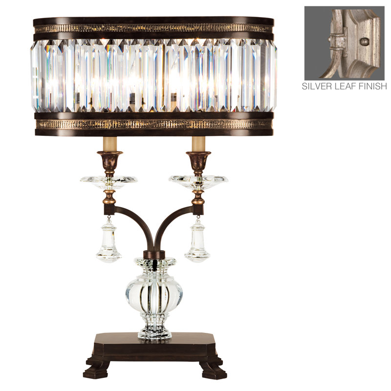 Eaton Place Silver Leaf Faceted Crystal 31" Chandelier Table Lamp