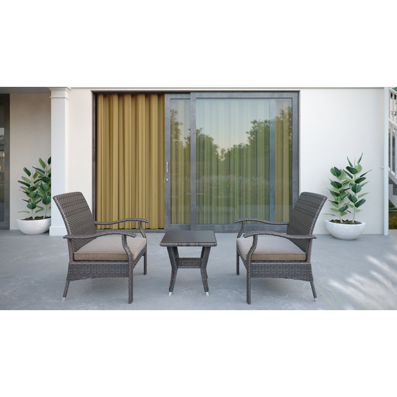 Mocha Resin Wicker 3-Piece Patio Conversation Set with Beige Cushions