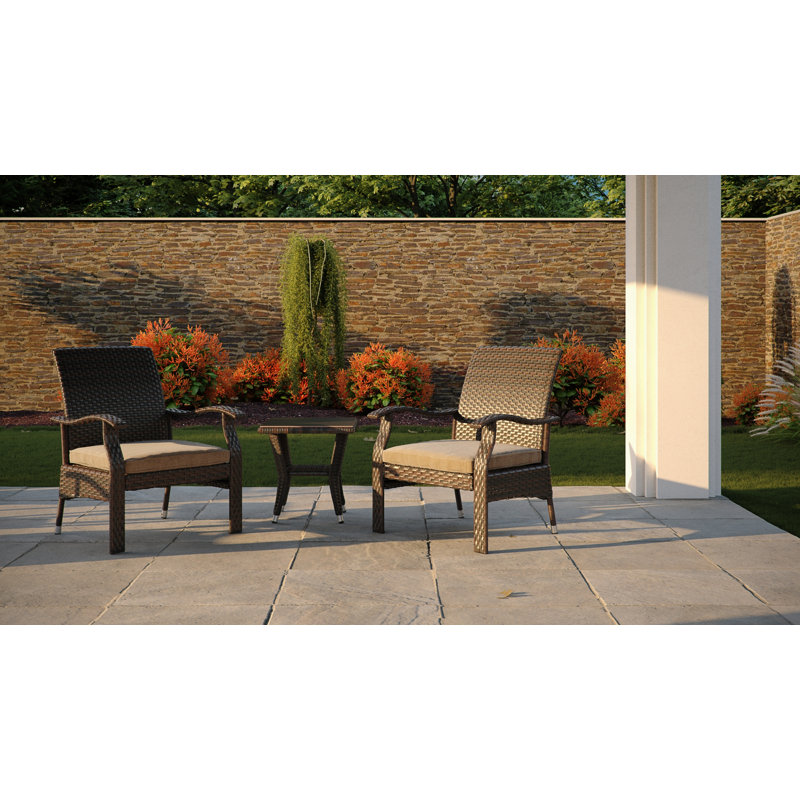Mocha Resin Wicker 3-Piece Patio Conversation Set with Beige Cushions