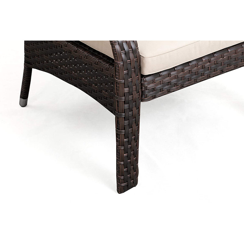 Mocha Resin Wicker 3-Piece Patio Conversation Set with Beige Cushions