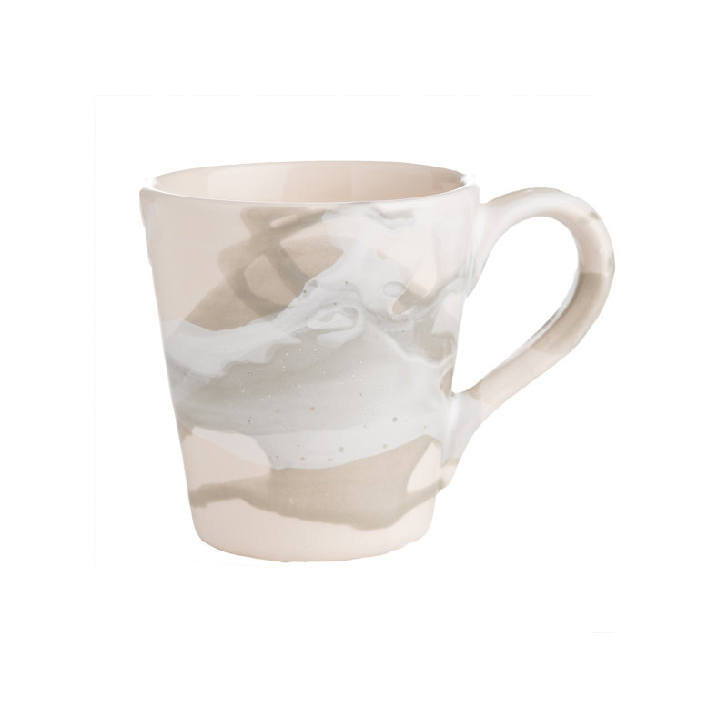 Hand-Painted White and Gray Ceramic Beverage Mugs, Set of 4