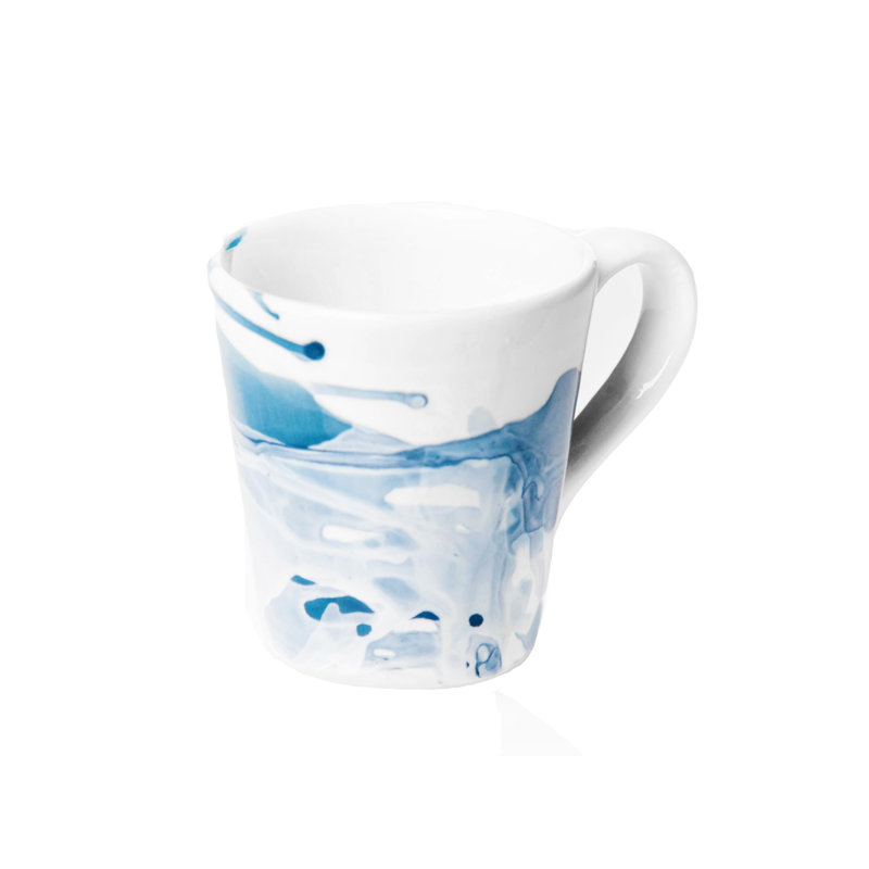 Hand-Painted Blue Ceramic Beverage Mugs, Set of 4