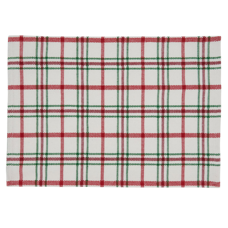 Red and Green Plaid Cotton Rectangular Placemats, Set of 4