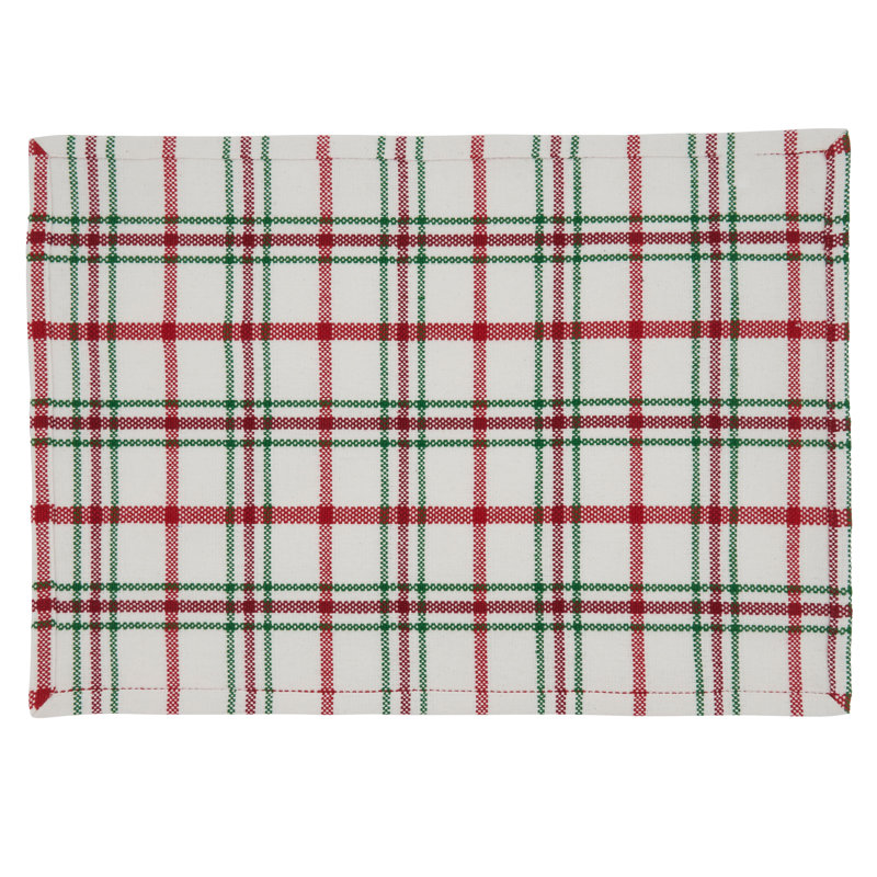 Red and Green Plaid Cotton Rectangular Placemats, Set of 4