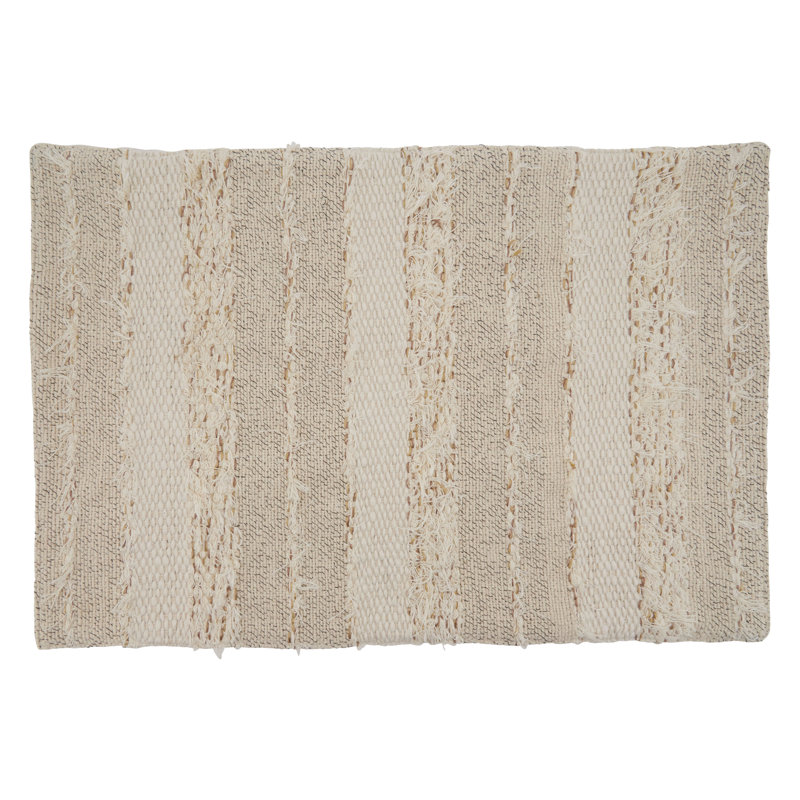 Ivory and Beige Cotton Fringe Stripe Placemats, Set of 4