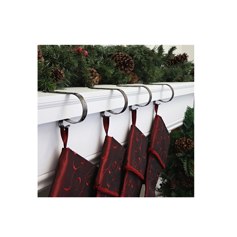 Oil-Rubbed Bronze Holly Embossed MantleClip Stocking Holders, 4-Pack