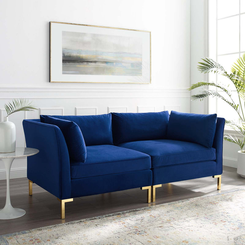 Navy Luxe Velvet 72" Loveseat with Gold Metal Legs