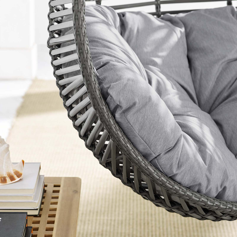 Teardrop Gray Wicker Rattan Hanging Chair with Tufted Cushion