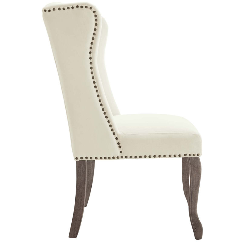 Ivory Velvet Upholstered Side Chair with Wood Legs