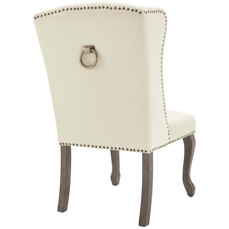 Ivory Velvet Upholstered Side Chair with Wood Legs