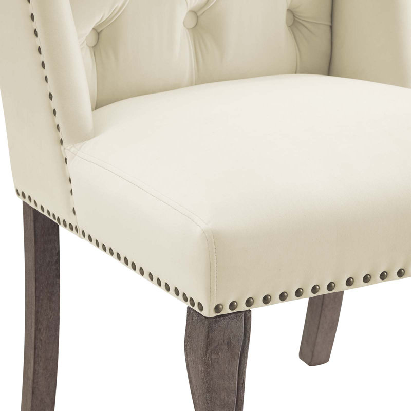 Ivory Velvet Upholstered Side Chair with Wood Legs