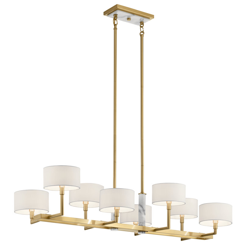 Champagne Gold 8-Light Linear Chandelier with Drum Shades