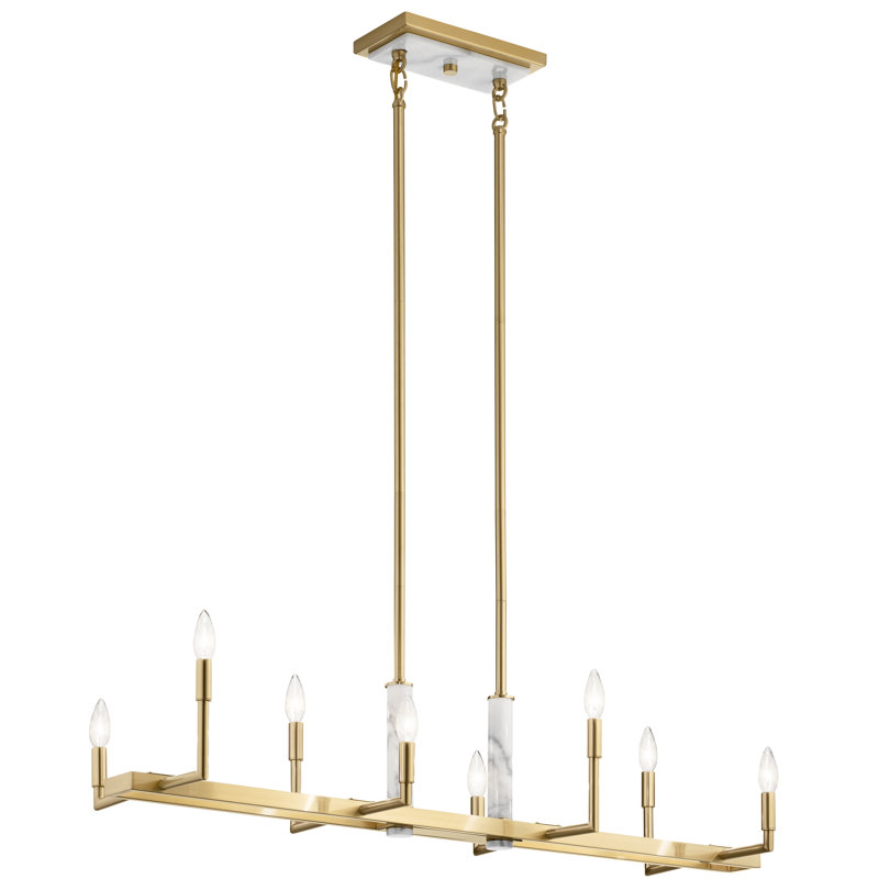 Champagne Gold 8-Light Linear Chandelier with Drum Shades